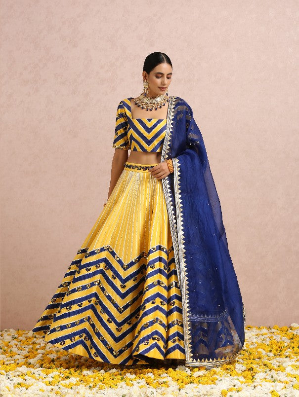 Buy Blue & Yellow Embroidered Lehengas Choli Online in India at Lowest  Prices - Price in India - buysnip.com