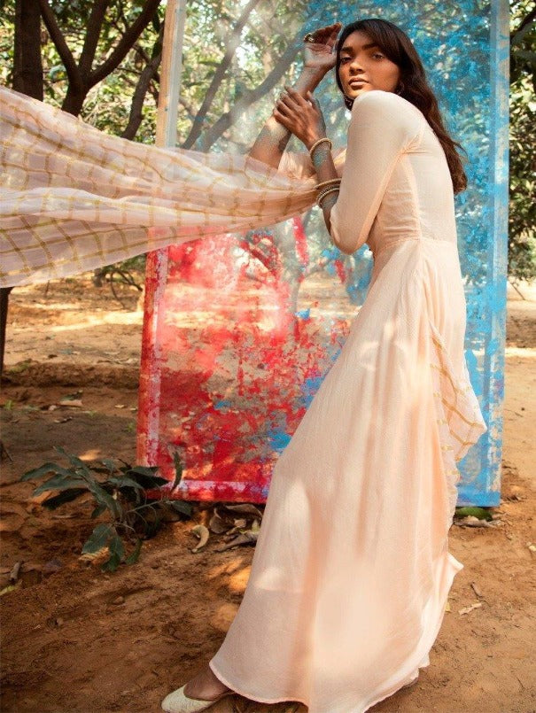 Peach gown with dupatta hotsell