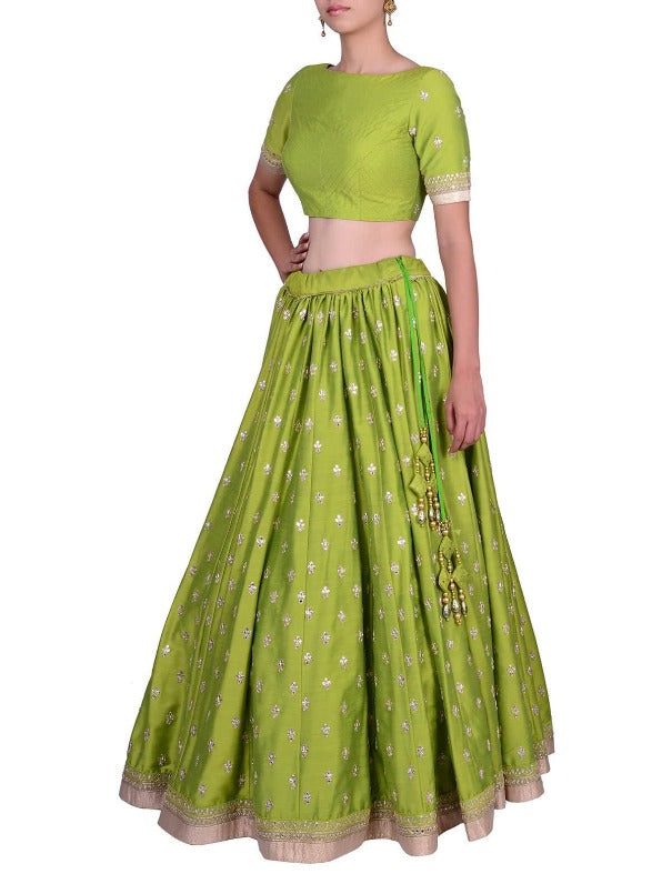 Pretty Mint Green Gota Patti Lehenga - Rana's by Kshitija